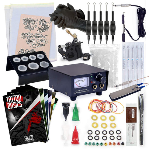 Complete Tattoo Kit with Machine - Power Supply - Needles